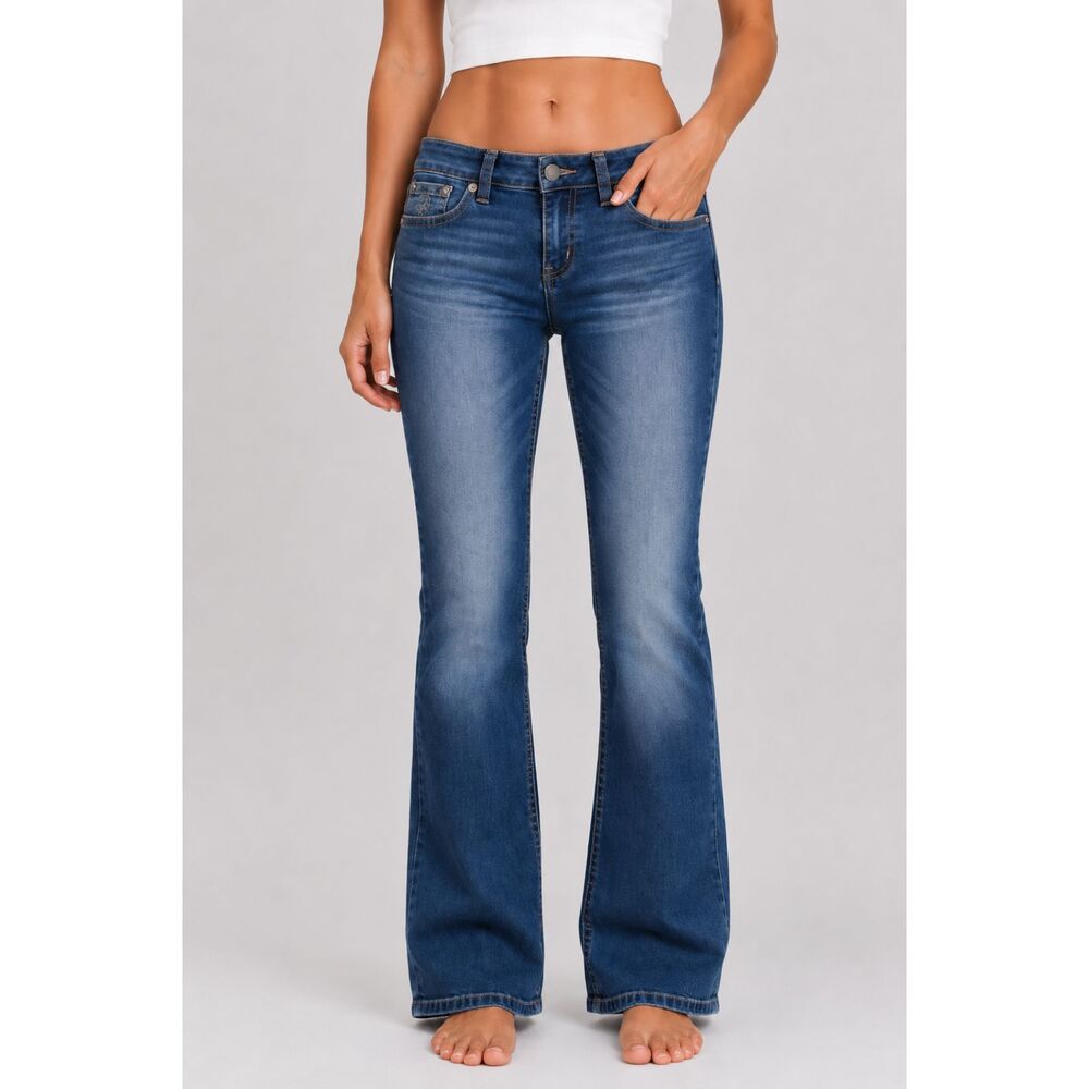 Seven7 Slim Bootcut Rhinestone Pockets Jeans Blue 10